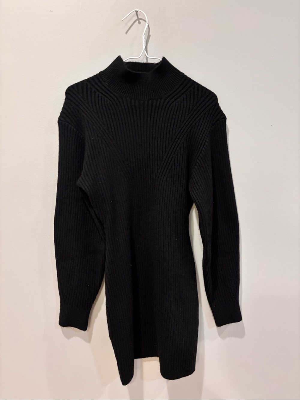 H&M Black Ribbed Long-Sleeve Mock Neck Dress